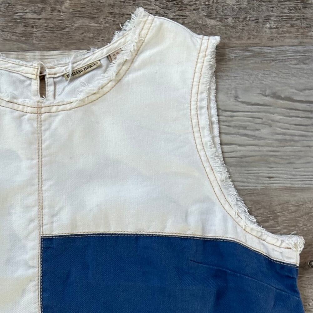 Anthro Holding Horses Linen Patchwork Sleeveless Top Raw Hem Boho Cottagecore - Picture 2 of 6